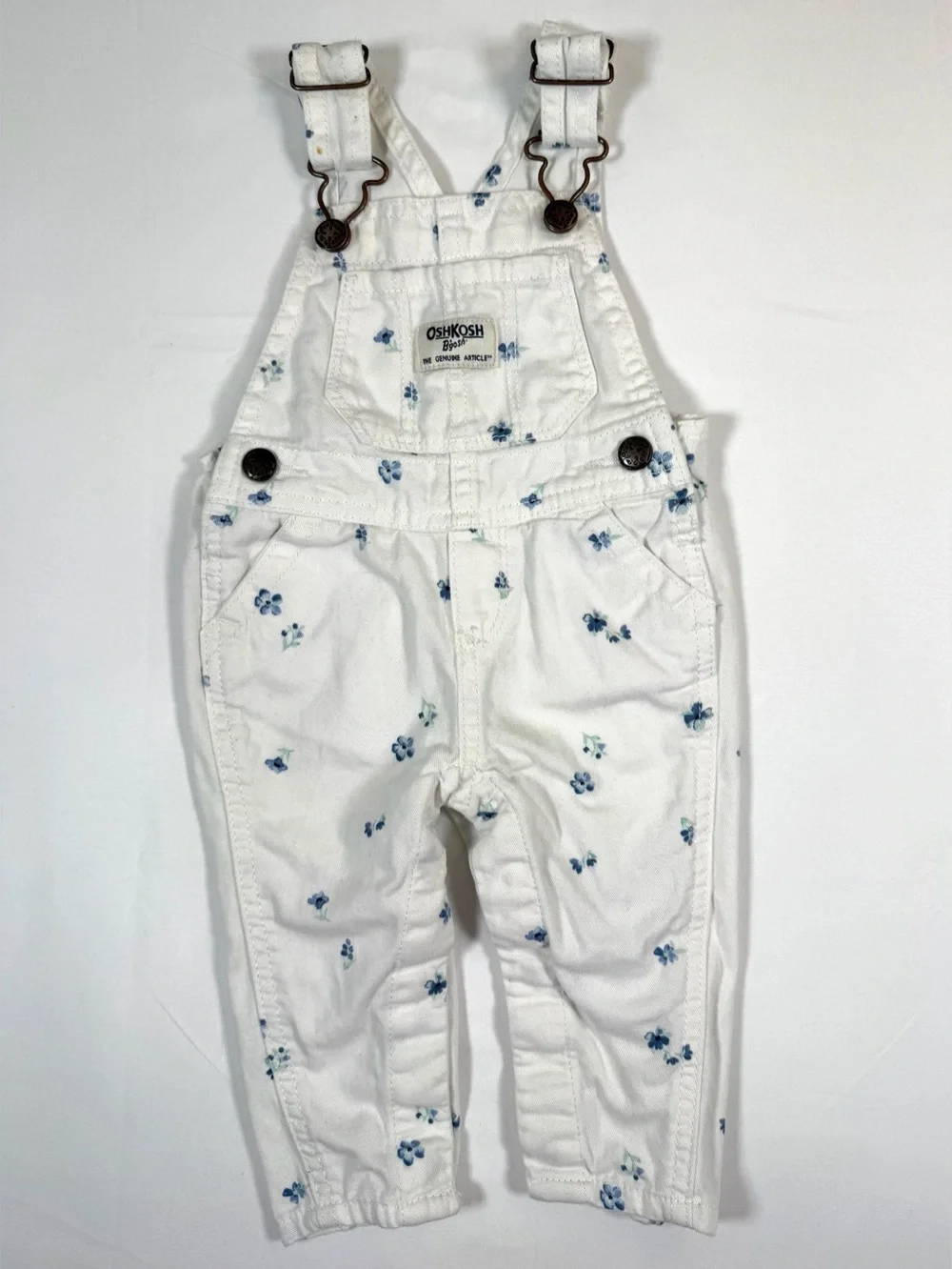 OSHKOSH B’GOSH Baby Floral Denim Overalls White Blue Ditsy Print 6 Months Cotton